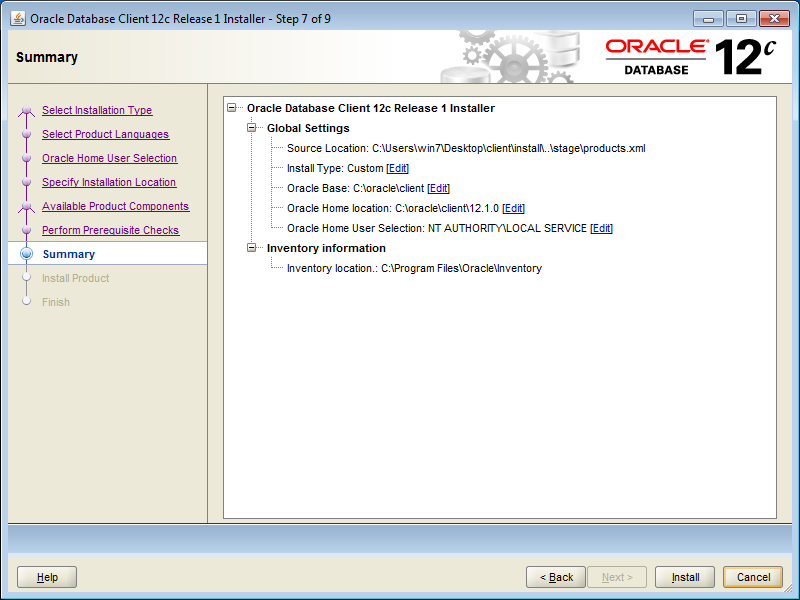 Инсталляция Oracle Client 12C (32 bit) в операционной системе Windows 7 (64 bit)